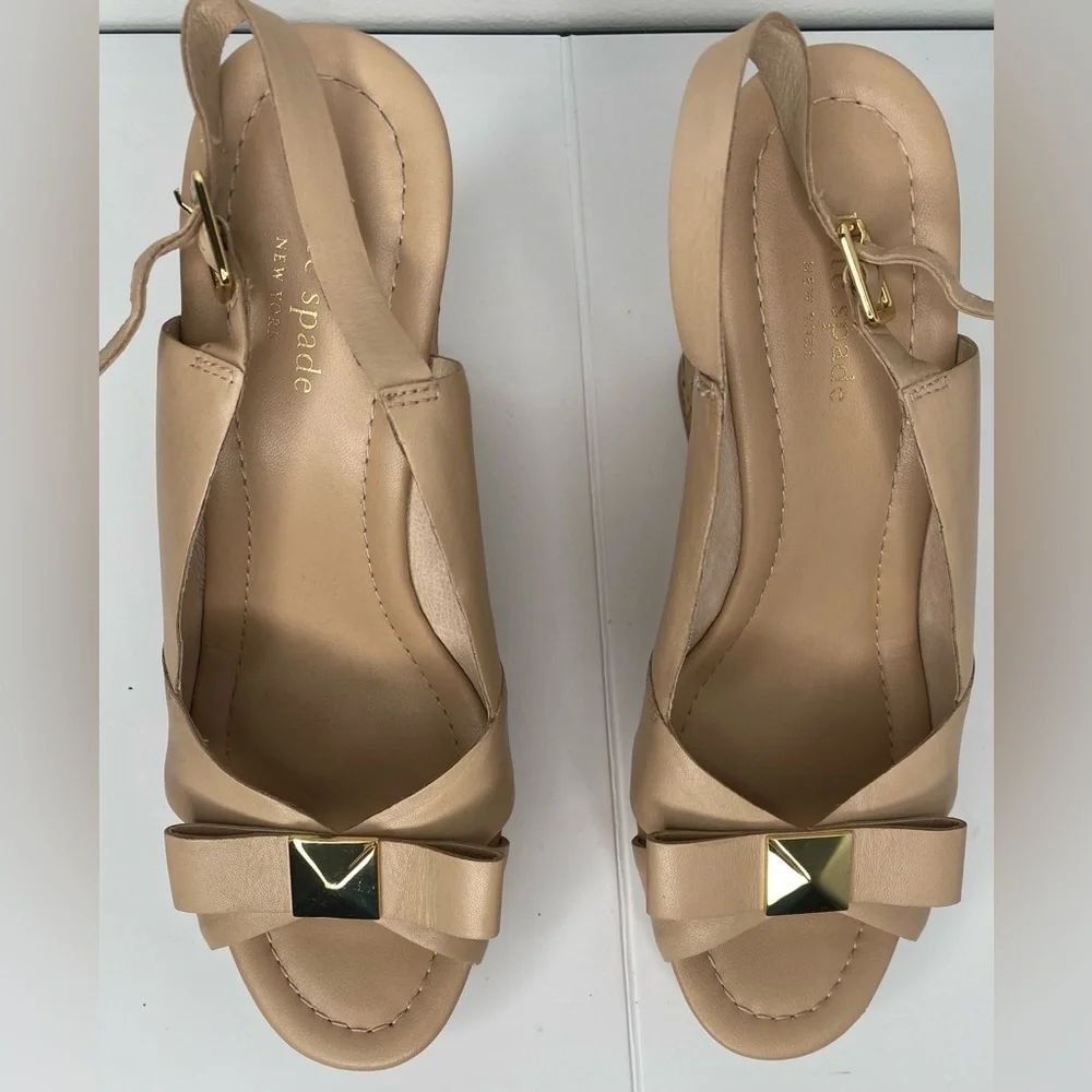 KATE SPADE Rock Stud Tan Wedge Sandals